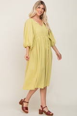 Yellow Front Tie Keyhole 3/4 Sleeve Midi Dress