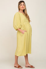 Yellow Front Tie Keyhole 3/4 Sleeve Maternity Midi Dress