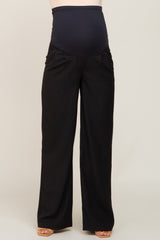 Black Pleated Wide Leg Maternity Dress Pants