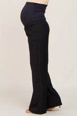 Black Pleated Wide Leg Maternity Dress Pants