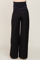 Black Pleated Wide Leg Maternity Dress Pants