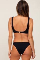 Black Textured Square Neck Two-Piece Bikini Set