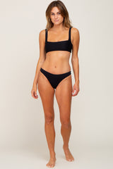 Black Textured Square Neck Two-Piece Bikini Set