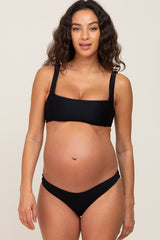 Black Textured Square Neck Two-Piece Maternity Bikini Set