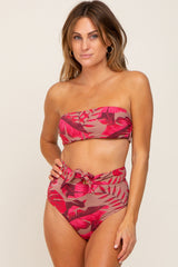 Red Tropical Print High Tied Waist Two-Piece Bikini Set