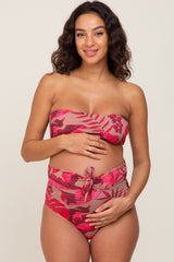 Red Tropical Print High Tied Waist Two-Piece Maternity Bikini Set