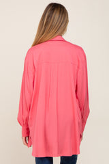 Coral Button Down Collared High-Low Hem Maternity Blouse