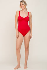 Red Smocked Back Cutout One Piece Swimsuit