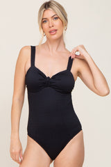 Black Smocked Back Cutout Maternity One Piece Swimsuit