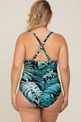 Black Palm Print Plus Maternity One Piece Swimsuit