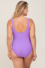 Lavender Ruched Plus Maternity One Piece Swimsuit