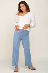 Blue Basic Drawstring Waist Maternity Lounge Pants