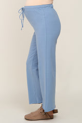 Blue Basic Drawstring Waist Maternity Lounge Pants