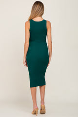 Forest Green Fitted Knit Maternity Midi Dress