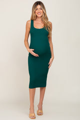 Forest Green Fitted Knit Maternity Midi Dress