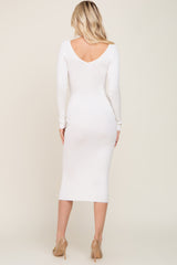 Ivory Knit Ribbed Midi Dress