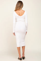 Ivory Knit Ribbed Maternity Midi Dress