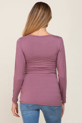 Mauve Ruched Long Sleeve Maternity Top