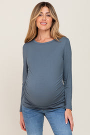 Teal Ruched Long Sleeve Maternity Top