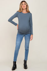 Teal Ruched Long Sleeve Maternity Top