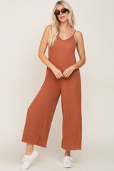 Rust Rib Knit Wide Leg Maternity Jumpsuit