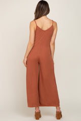 Rust Rib Knit Wide Leg Maternity Jumpsuit