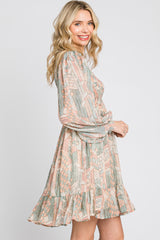 Mauve Printed Smocked Balloon Sleeve Dress