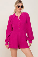 Fuchsia Button Down Sweater Romper