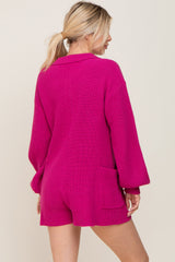 Fuchsia Button Down Sweater Romper