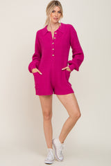 Fuchsia Button Down Sweater Romper