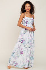 White Floral Sleeveless Ruffle Maxi Dress