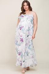 White Floral Sleeveless Ruffle Plus Maternity Maxi Dress