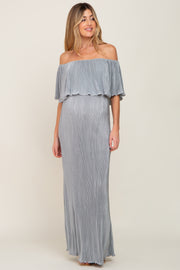 Sage Pleated Ruffle Off Shoulder Maternity Maxi Dress