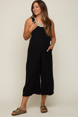 Black Sleeveless Cropped Maternity Jumpsuit