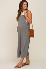 Olive Sleeveless Cropped Maternity Jumpsuit