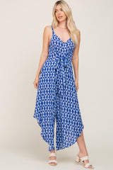 Blue Tie Dye Sleeveless Wide Leg Jumpsuit