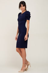 Navy Short Puff Sleeve Dress