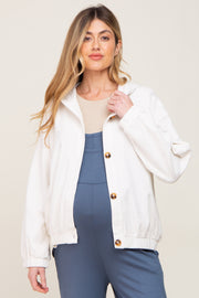 Ivory Corduroy Button Up Hooded Maternity Jacket