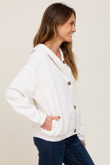 Ivory Corduroy Button Up Hooded Jacket