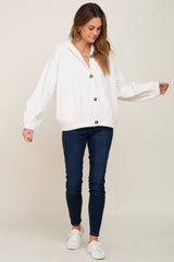 Ivory Corduroy Button Up Hooded Jacket