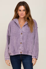 Lavender Corduroy Button Up Hooded Maternity Jacket