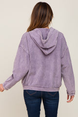 Lavender Corduroy Button Up Hooded Jacket