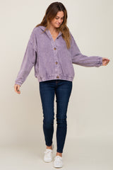 Lavender Corduroy Button Up Hooded Jacket