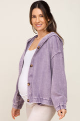 Lavender Corduroy Button Up Hooded Maternity Jacket