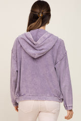 Lavender Corduroy Button Up Hooded Maternity Jacket