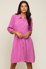 Pink Button Down Collared Dress