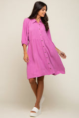 Pink Button Down Collared Dress