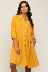 Mustard Button Down Collared Dress