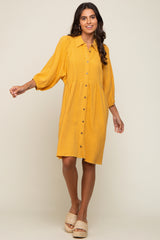 Mustard Button Down Collared Dress