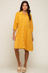 Mustard Button Down Collared Dress